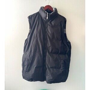 PLATOON Mens Reversible Full Zip Vest Stand-Up Collar Plaid/Solid Size L (44”)